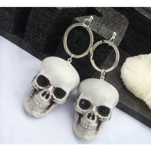 Halloween Punk Skull Head Earrings for Women Goth 3D Skeleton Earring Dangle Long Resin Rock Hip Hop Fashion Jewelry Funny New