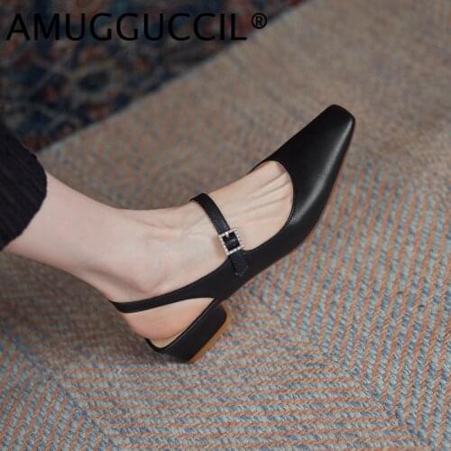 2021 New Real Leather Plus Big Size 33-43 Black Beige Apricot Fashion Sexy Heel Female Lady Women Mary Janes Shoes Pumps D1379