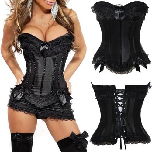 Bustier Corset Women Sexy Gothic Lace Up Boned Overbust Waist Trainer Floral Embroidery Lingerie G-String Top Corset Shapewear