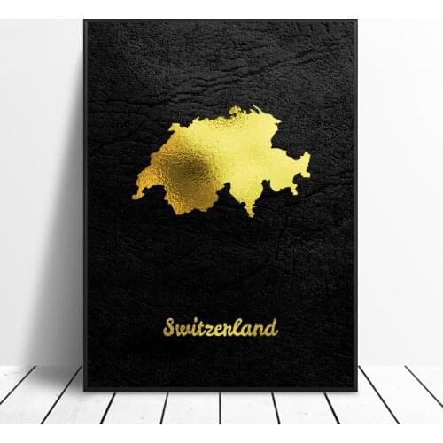 Golden Map Art Switzerland Canvas Poster Home Decor Painting No Frame