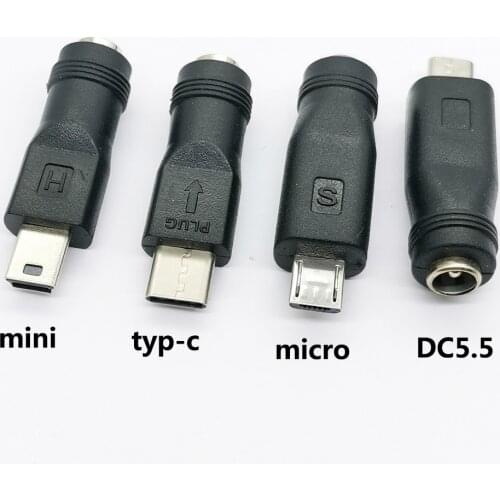 1pcs DC5.5 x 2.1 mm Female to Type-c Mini / Micro USB Male 5 Pin DC Power Plug Connector Adapter for V8 V3 Android