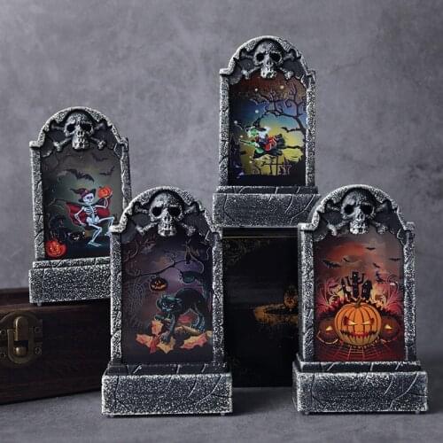 1pc Halloween LED Tombstone Light Horror Happy Halloween Party Home Decor Retro Simulation Gravestone Lamp Halloween Decorations