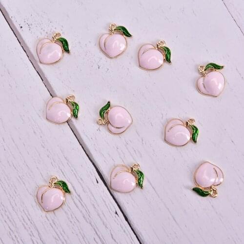 10PCS Cute Pink Peach Shape Enamel Alloy Charms Gold Coating Fruit Pendants DIY Accessories for making Earrings necklaces