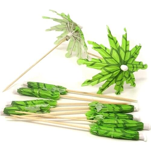 100PCS Tropical Coconut Palm Tree Paper Umbrella Cocktail Picks Parasol Fruit Picks Cupcake Toppers Party Decoration