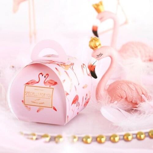 2019 New style 5 pcs 5.5x5.5x6.5cm small Flamingo pink gift box creative wedding candy box packaging for Wedding & Engagement