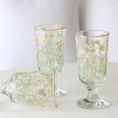 280ml Vintage Chrysanthemum Whiskey Shot Glass Tulips Snifter Gold Foil Milkshake Vodka Glass Cup Multi-purpose Wine Set Goblet