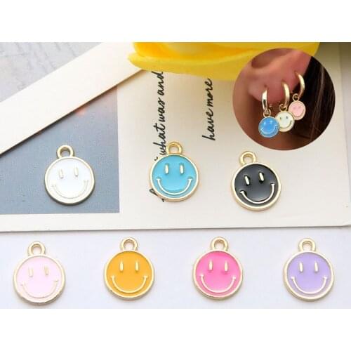 10Pcs Colorful Alloy Drop Oil Smiley Pendant Funny Cute Smile Face Jewelry Making Earrings Necklace Pendant Accessories 11*14mm