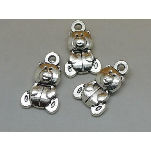 ALY 200pcs/lot Antique Silver Tiny Cute Bear Charms 11x16mm Bear Toy Shaped Jewelry Drops&Findings