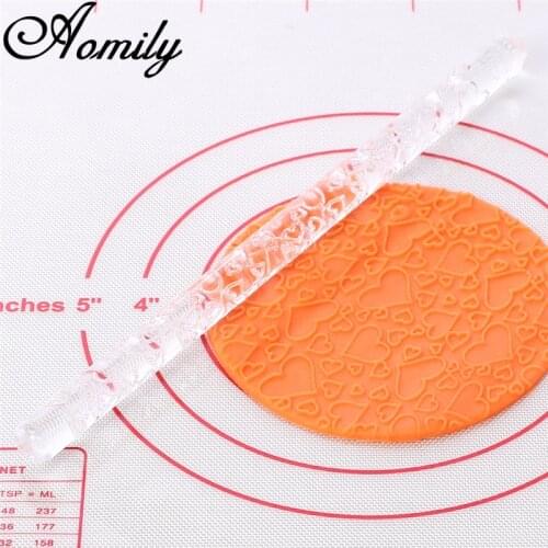 Amoliy Heart Shape Transparent Acrylic Plum Blossom Pattern Rolling Pin Polymer Clay Embossing Cake Decorating Tools Rolling Pen
