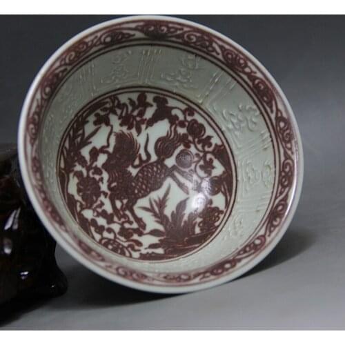 Antique YuanDynasty porcelain bowl,Red mandarin duck tall bowl,hand-painted crafts,best collection & adornment, Free shipping