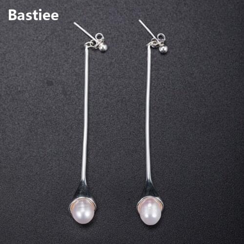 Bastiee Dangle Pearl Long Earrings 925 Sterling Silver Jewelry For Women Calla Lily Flower Drop Earings Handmade Luxury Gifts