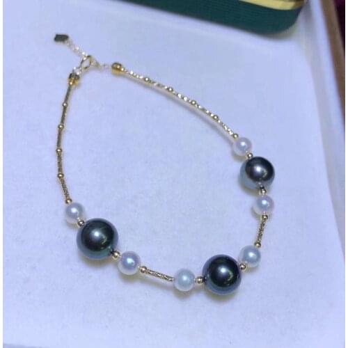 D728 Pearl Bracelet Fine Jewelry Solid 18K Gold Fresh Water White Pearl and Sea Water Tahiti Pearls Bracelets for Women Presents
