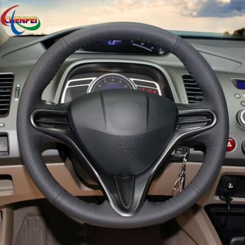 DIY Hand-Sewn Non-Slip Black PU Leather Steering Wheel Cover For Honda Civic Civic 8th 2006-2011 Car Interior Accessories