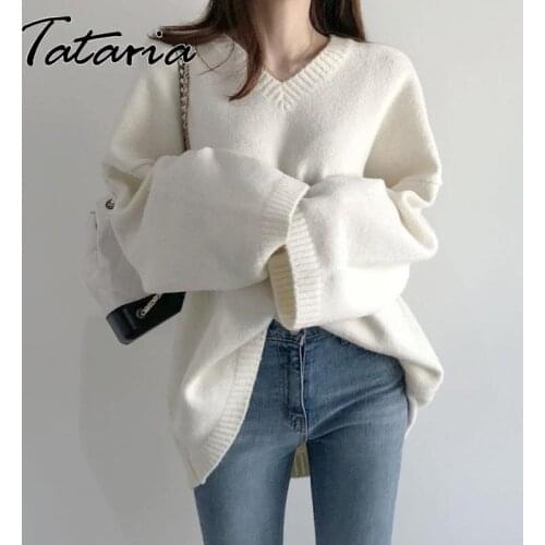 Black V Neck Sweaters Women Pullover Femme Knitted Jumper New Korean Fashion Ladies Solid White Knitwear Top 2021 Autumn Winter