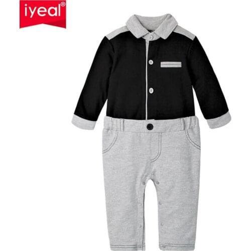 IYEAL Baby Boy Romper Pure Cotton Newborn Baby Clothes Gentleman Patchwork Jumpsuit Toddler Boy Clothing Autumn Roupas Bebe