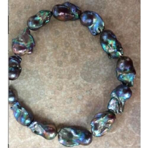 18" 28-30 mm south baroque black blue pearl necklace AAA