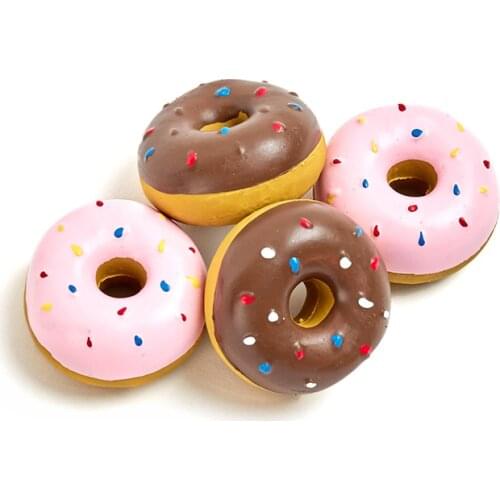 Dog Toy Cute Mini Doughnut Donut Squeaky Toy for Small Dogs Latex Dia. 6.5cm Pink Coffee Color Fidget Toy Dog Accessories 2-pack