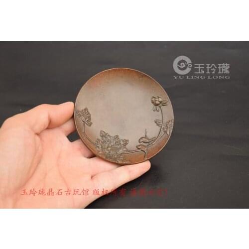 Peony flower and bird disc ink cartridge, copper small ornaments, micro carving technology