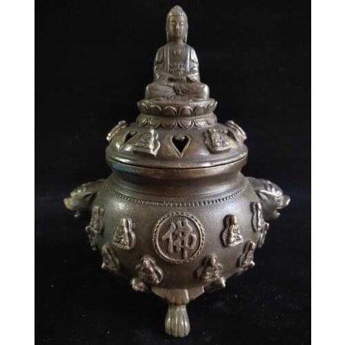 China brass Shakyamuni Buddha Incense burner crafts statue