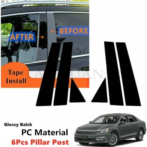 PC 6Pc Set Fit For VW Passat B7 4dr Saloon Sedan 362 365 2011-2015 Side Door Window Trim Pillar Black Posts Piano Cover