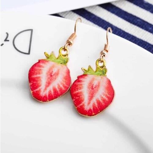 Korea New Cute Fruit Lady Earrings Strawberry Pineapple Tomato Kiwi Orange Cucumber Dragon Apple Pineapple Girl Fruit Earrings