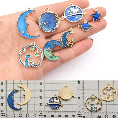 Lovely Charm Alloy Pendant Enamel Craft Moon/Star/Planet Earrings/Bracelet 8PC For DIY