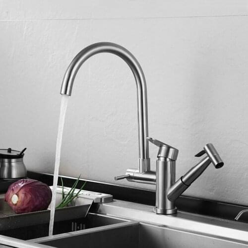 Stainless Steel Kitchen Faucet Pull Out Sprayer Head 360 Degree Rotation Spout Vessel Sink Tap Single Handle Cold Hot Mixer Tap