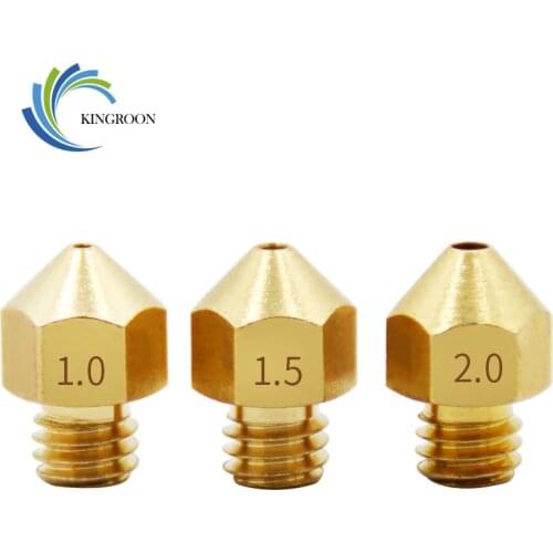 M6 Copper Nozzle 1.0mm 1.5mm 2.0mm Larger Diameter Nozzles For 1.75mm 3mm Filament Big Hole Brass Nozzle 3D Printer Parts