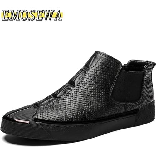 New Brand Man Casual Shoes Autumn Mens Genuine Leather Handmade High Tops Male Sneakers Men Hip-hop Tide Rubber Wear Resistant