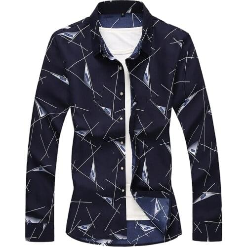 Autumn new plus size 5XL 6XL 7XL mens long-sleeved shirt social casual geometric pattern shirts mens clothing