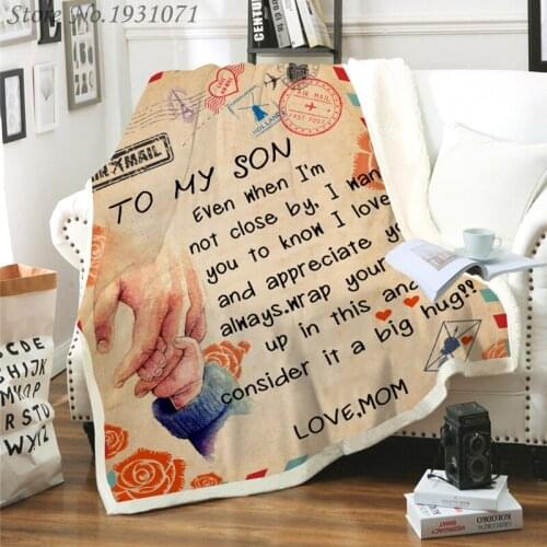 Letter Letters To My Son Express Love Blanket 3D Print Sherpa Blanket on Bed Home Textiles Dreamlike Style Gift 10