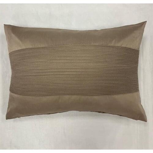 OEM Beige Pleated Sofa Pillowcase Home Decorative Faux Silk Lumbar Cushion Cover Comfortable Armrest 35x50cm