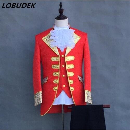 Jacket+vest+tie+pants) Male Suits England style Court dresses Costumes Prom Teams Chorus stage costume Wedding host show outfit