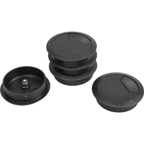 Hot 5 Pcs Black 70mm Dia Round Plastic Cable Hole Covers for Computer Desk