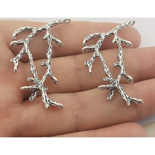 JINDINSP 5pcs 50x30mm Tree Branch Shape Charms Antique Silver Color Connector Pendant Handmade Hanging Jewelry Making Accessory