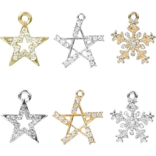Gold Silver Color Pentagram Charms For Jewelry Making Supplies Star Rhinestone Pendant Handmade Necklace Anklets 10pcs Materials