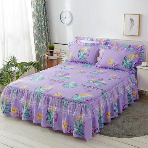 3-piece bed skirt [bed skirt + pillowcase] lace princess style non-slip bed sheet bed cover
