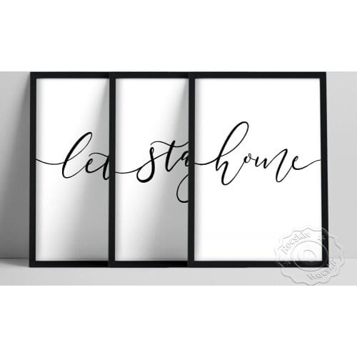 Lets Stay Home Text Typography Poster, Black White Modern Minimalist Prints Art Wall Picture, Living Room Above Couch Home Decor