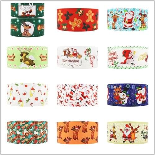 Q&N ribbon 16mm 22mm 25mm 38mm 50mm 75mm Christmas printed grosgrain ribbon webbing 50yards/roll for hair tie