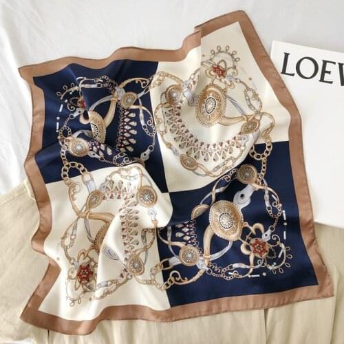 Pure 100% Silk Scarf For Women Luxury Handkerchief Hair Scarfs For Ladies 53cm Square Headband Bag Scarves Female Bandana Head