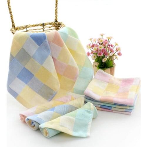 Saliva Wipes for Kids Square Cloth Plaid Gauze Face Towel Cotton Nursery Handkerchief 25*25cm TJ2056