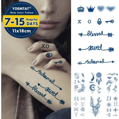 Juice Lasting Waterproof Temporary Tattoo Sticker Crown Letter Arrow Knife Gun Flower Flash Tatto Woman Ink Body Art Fake Tatoo