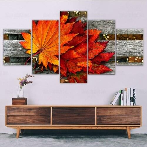 Modern Modular Pictures HD Printed 5 Pieces Maple Leaf Still Life Canvas Painting Art Decoration Living Room Wall Frame Artworks