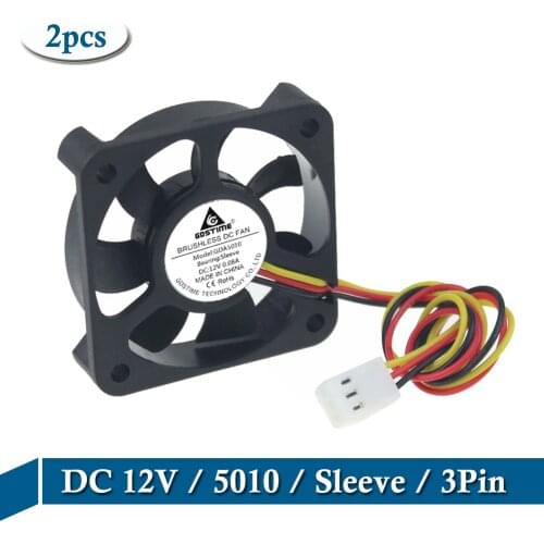 2Pcs Lot Gdstime DC 12V 5010 Fan 50x50x10mm 50mm 3PIN Axial Fan 5cm 50*10mm CPU PC Laptop Brushless Cooling Fan Radiator Cooler