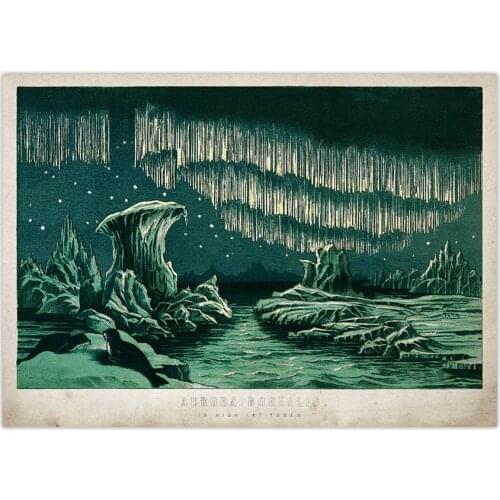 Vintage Poster Aurora Borealis Polar Lights in High Latitudes Night Sky Ancient Star Astrology Wall Art Canvas Print Home Decor