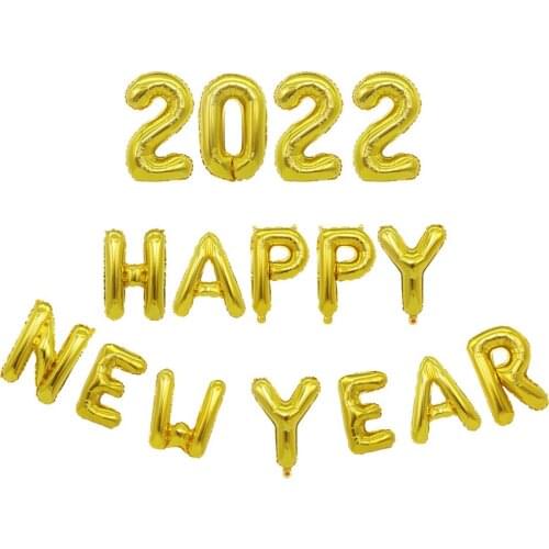 16PCS 2022 Happy New Year Aluminum Film Balloon New Year Party Decoration New Years Eve Party Decoration Globos
