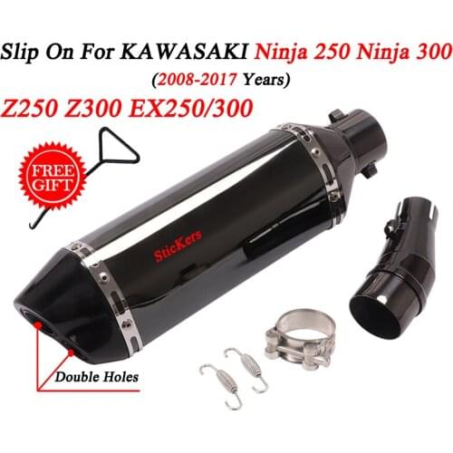 Slip On For KAWASAKI Ninja 250 Z250 Z300 Motorcycle Exhaust Modified Double Hole Escape Middle Mid Link Pipe Muffler 2 Holes
