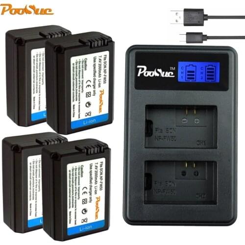 Replacement 4x NP-FW50 NP FW50 Battery+Charger LCD Dual Akku for Sony NEX-5 NEX-7 SLT-A55 A55 A37 A3000 A5000 A5100 A6000