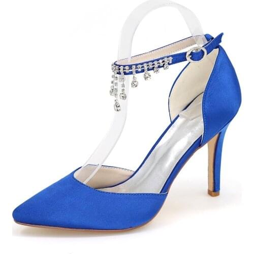 High Heels Women Shoes Pointed Toe Heeled Crystals Ankle Buckle Strap Evening Prom Wedding Party Dress Ladies Pumps