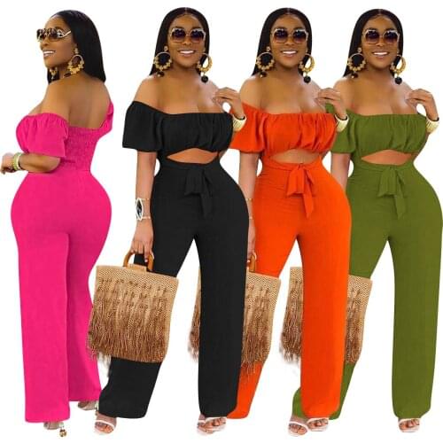 2021 Summer Womens Jumpsuit Strapless Hollow Wide Leg Long Jumpsuit Summer Bohemia Beach